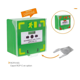 IZX-RCP310G Declencheur manuel vert 3 contacts inverseurs LED/buz 12/24/48V DC Reset façade+capot,2 clés,scellé