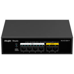 REY-RG-ES106F-P Switch PoE Reyee Boîtier métallique 6 ports RJ45 10/100 Mbps 4 Ports PoE+ 802.3af/at + 2 Ports Uplink Plug and Play Technologie d'économie d'énergie