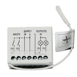 KSI-AUXI-WLS Module auxi sans fil, bande 868MHz/bidirectionnel, avec 2 entrées et 2 sorties relais (5A/220V). Il fonctionne avec les centrales lares et comme dispositif autonome à l'aide d'une télécommande opera.