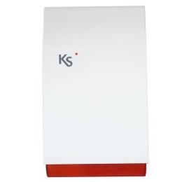 KSI-IMAGO-WLS-WR Sirène extérieure imago wls, bande 868 MHz/bidirectionnel, auto-alimentée et avec émetteur-récepteur et protection metallique galvanisée incassable (batterie exclue). Couleur: blanc avec un fond transparent rouge.
