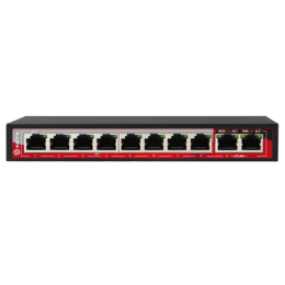 SFI-SW1008POE-96 Switch PoE 8 ports PoE + 2 Uplink RJ45 Vitesse 10/100 Mbps Jusqu'à 96W total pour tous les ports Fontions: Ai VLan/Ai QOS/Ai Extend/Ai PoE/li> Norme IEEE802.3at (PoE) / af (PoE+)