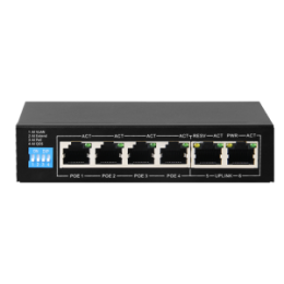 SFI-SW0604POE-G-60 Switch PoE Safire - 4 ports PoE + 2 Uplink RJ45 - Vitesse 1000 Mbps sur tout les ports - Puissance maximale totale 60 W - Norme IEEE802.3at (PoE) / af (PoE+)