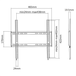 VAL-17991202 Support mural pour écran avec suspension fixe et un encombrement minimum- diagonale de 81 à 139 cm (max. VESA 400x400)-Charge maximale: 35 kg-Fixation sécurisée-Très mince écartement au mur: 19 mm-Sécurité empêchant un démontage i