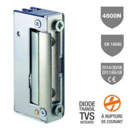 IZX-35X10 Gâche élec. 35 sym. 16 mm 4800 N à rupture 12V DC TVS