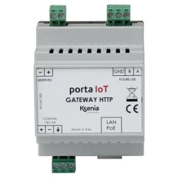 KSI-PORTA-IOT Porta IoT  Passerelle bidirectionnelle pour l'integration de dispositifs capable de recevoir/envoyer commandes http. La licence pour gérer jusqu'à 128 actions, y compris. Il est fourni avec un boîtier en plastique pour installatio