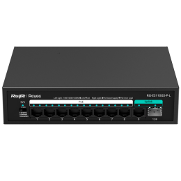 REY-RG-ES110GS-P-L Reyee Switch PoE de bureau - 8 portsRJ45 + 1 Uplink RJ45 + 1 Uplink SFP - 8 Ports PoE+ 802.3af/at | Puissance totale 120W - Isolation des ports / Contrôle de flux / Surveillance