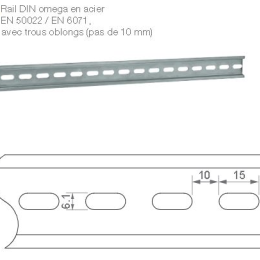 IZX-DRS300 Rail DIN omega en acier 35 x 7,5 mm Longueur 0,3 m Trous oblongs 15 x 6,1 mm
